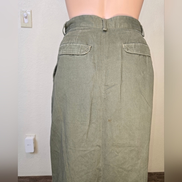 Vintage Willis& Geiger Skirt 8 USA Made Bush Poplin Wrap Maxi Green  Military - Picture 4 of 15